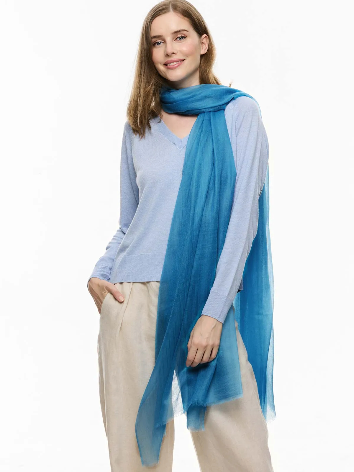 Featherlight Bondi Blue Cashmere Scarf