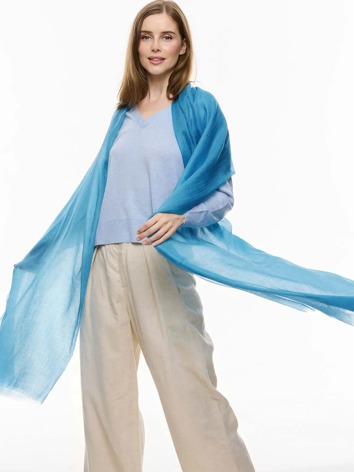 Featherlight Bondi Blue Cashmere Scarf