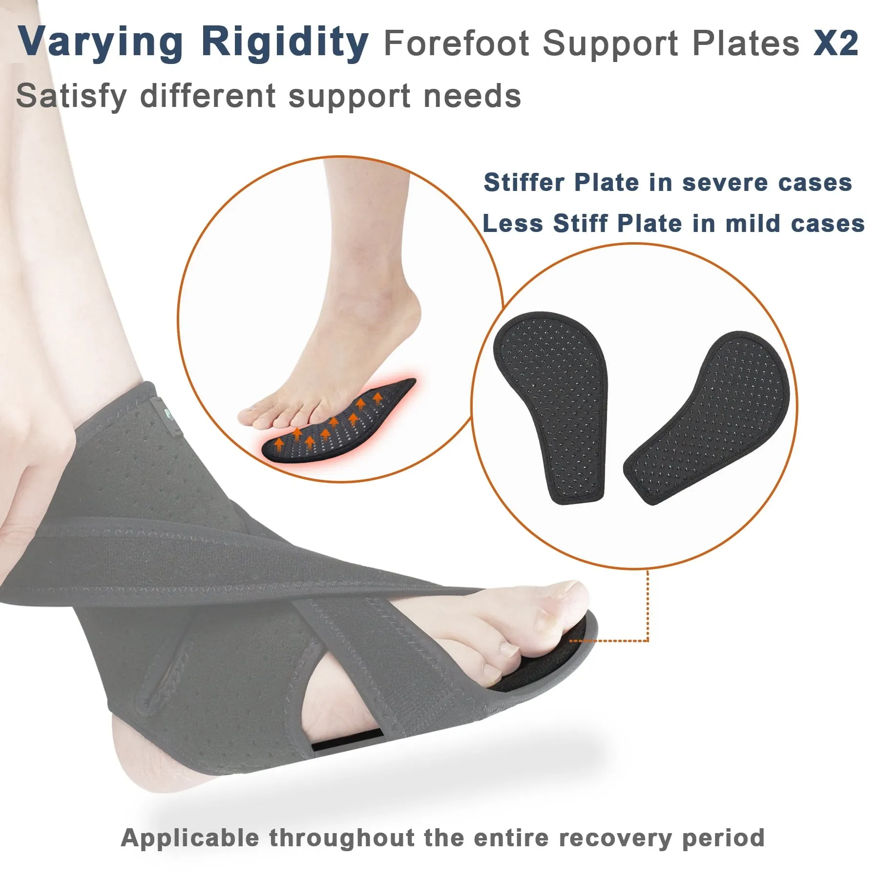Foot Brace for Walking - Dual Forefoot Support Plates Adjustable