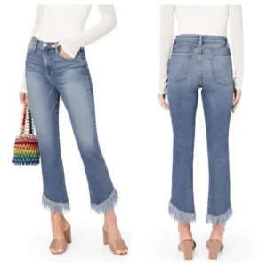 Frame Le High Straight Josie Wash Bohemiam Fringed Ankle Hem 70's SZ 26