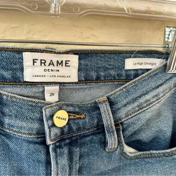 Frame Le High Straight Josie Wash Bohemiam Fringed Ankle Hem 70's SZ 26