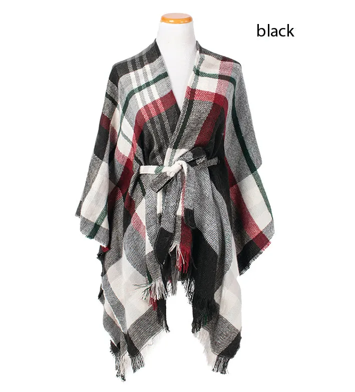 FSOR204 - Classic Plaid Ruana With Removable Belt