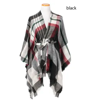 FSOR204 - Classic Plaid Ruana With Removable Belt