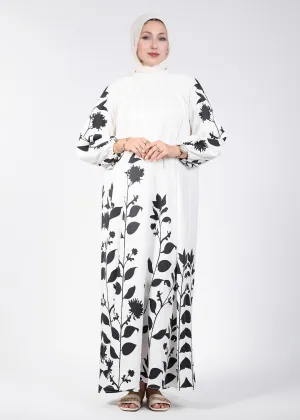 Ghina Elegant Floral Printed Maxi Dress with Raglan Sleeves