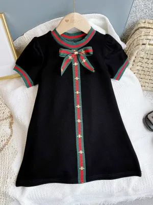 Girls Classic Short Sleeve Bow Dress