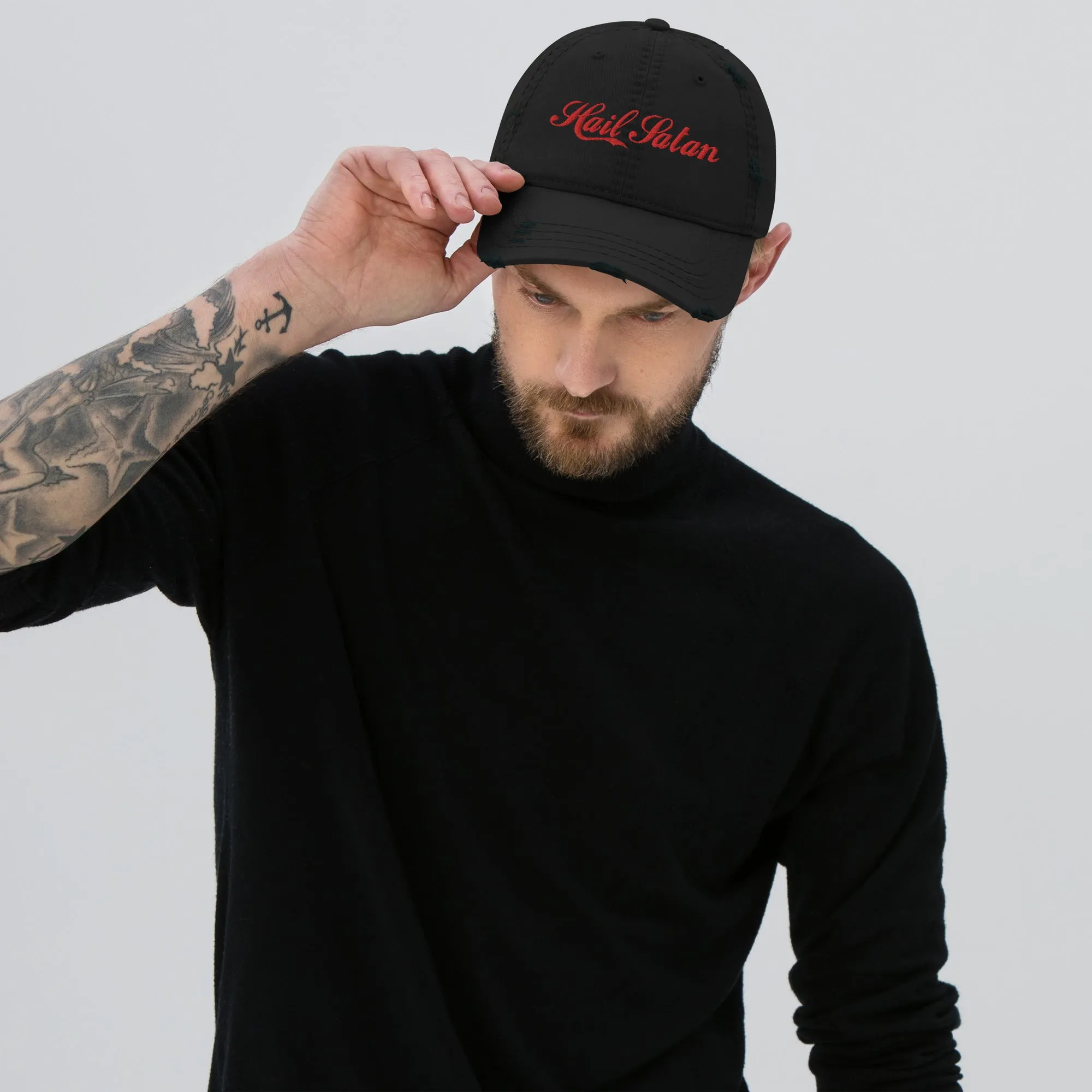 Hail Satan Distressed Dad Hat