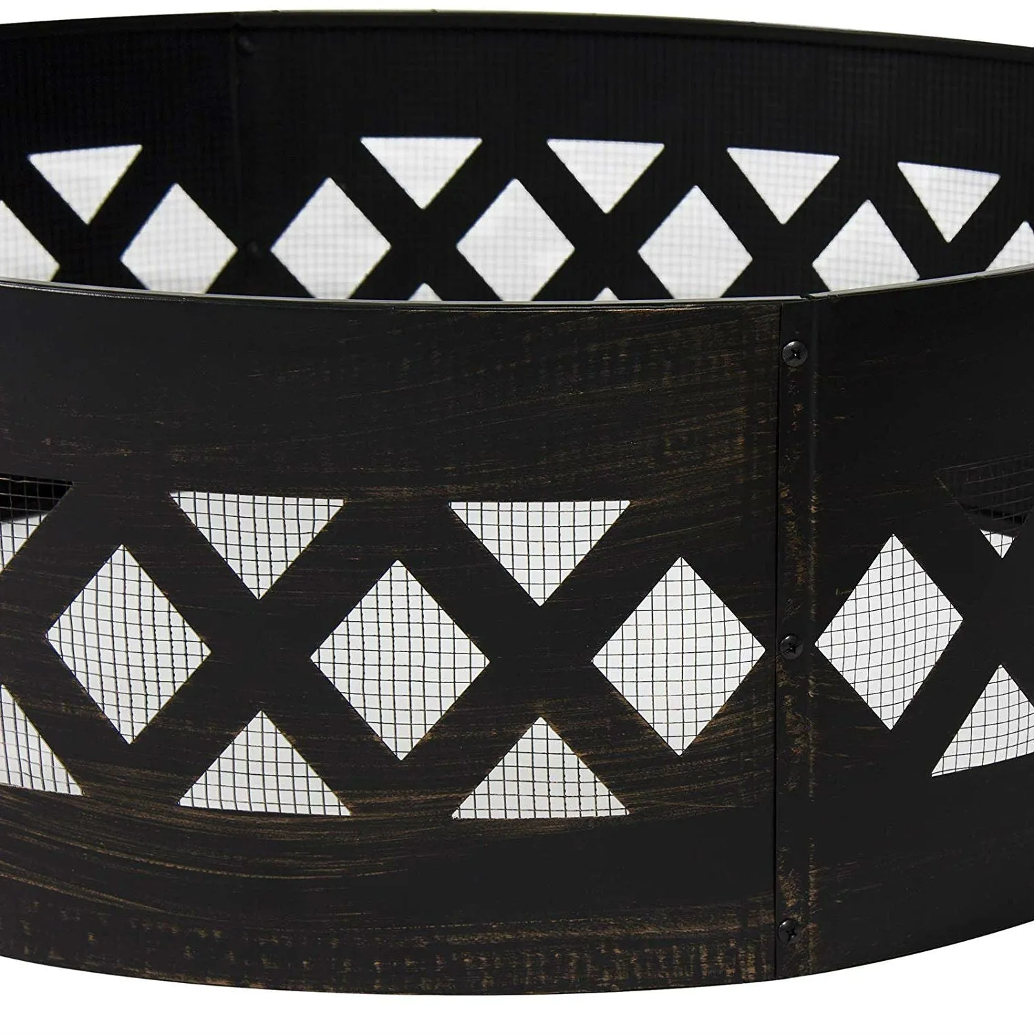 Heavy Duty 37-inch Black Steel Fire Pit Ring Crossweave with Spark Screen