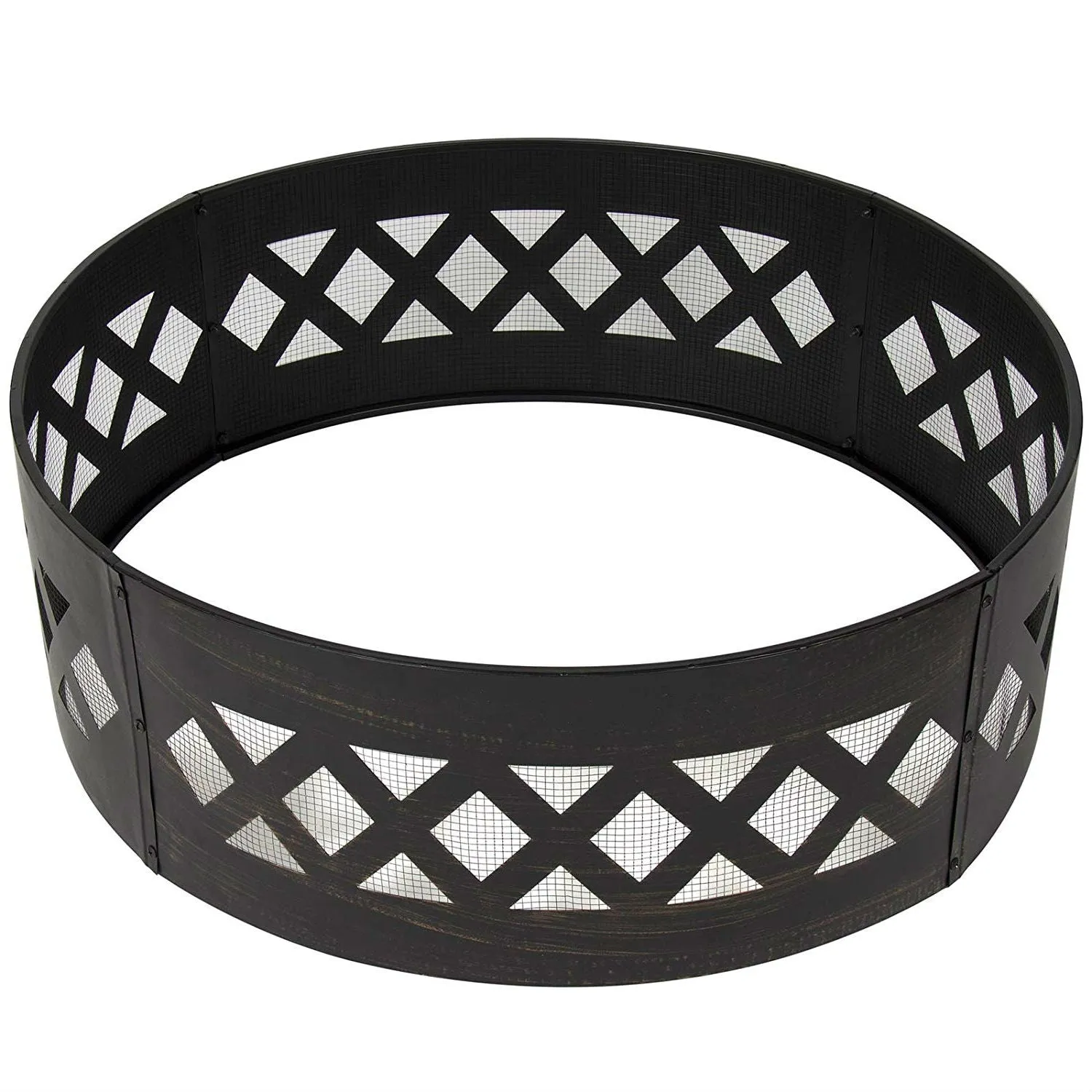 Heavy Duty 37-inch Black Steel Fire Pit Ring Crossweave with Spark Screen