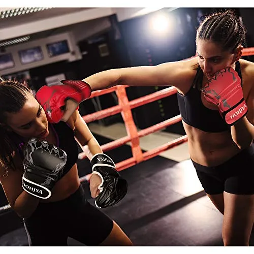 HOHJYA MMA Gloves, Half-Finger Boxing Fight Gloves MMA Mitts with Men Women Knuckle Adjustable Wrist Band Protection UFC Gloves for Sanda Sparring Punching Bag Training