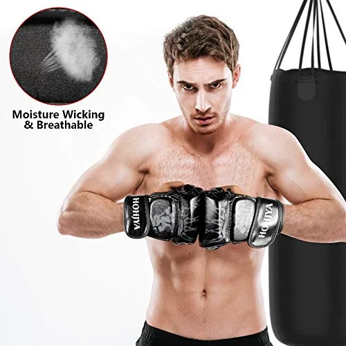 HOHJYA MMA Gloves, Half-Finger Boxing Fight Gloves MMA Mitts with Men Women Knuckle Adjustable Wrist Band Protection UFC Gloves for Sanda Sparring Punching Bag Training