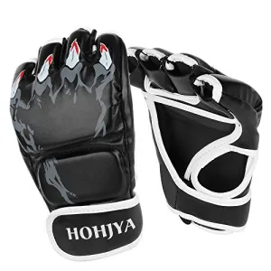 HOHJYA MMA Gloves, Half-Finger Boxing Fight Gloves MMA Mitts with Men Women Knuckle Adjustable Wrist Band Protection UFC Gloves for Sanda Sparring Punching Bag Training