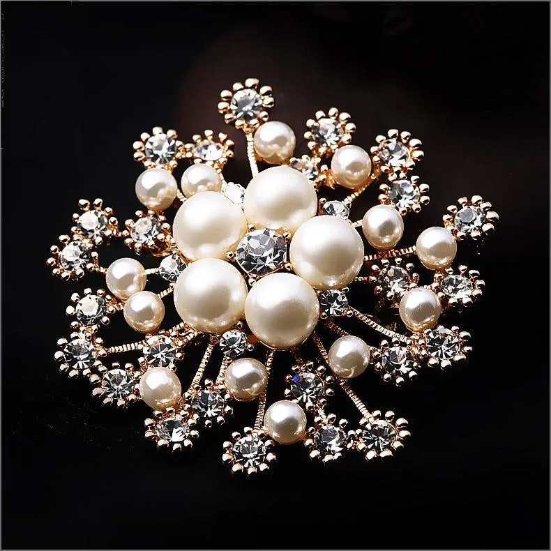 Imitation Pearls Rhinestones Crystal Wedding Brooch Pin Jewelry