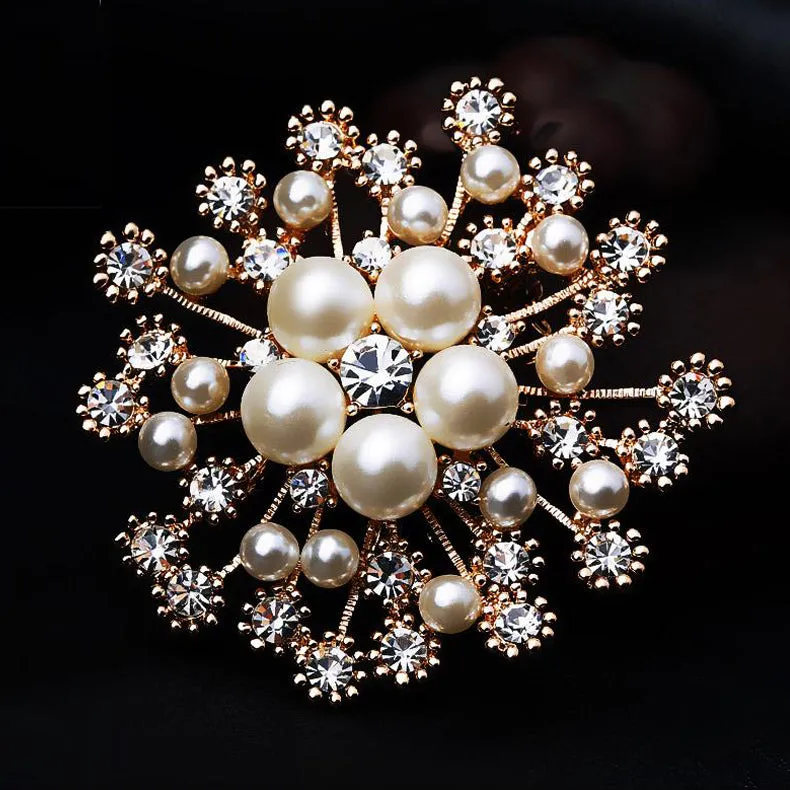 Imitation Pearls Rhinestones Crystal Wedding Brooch Pin Jewelry