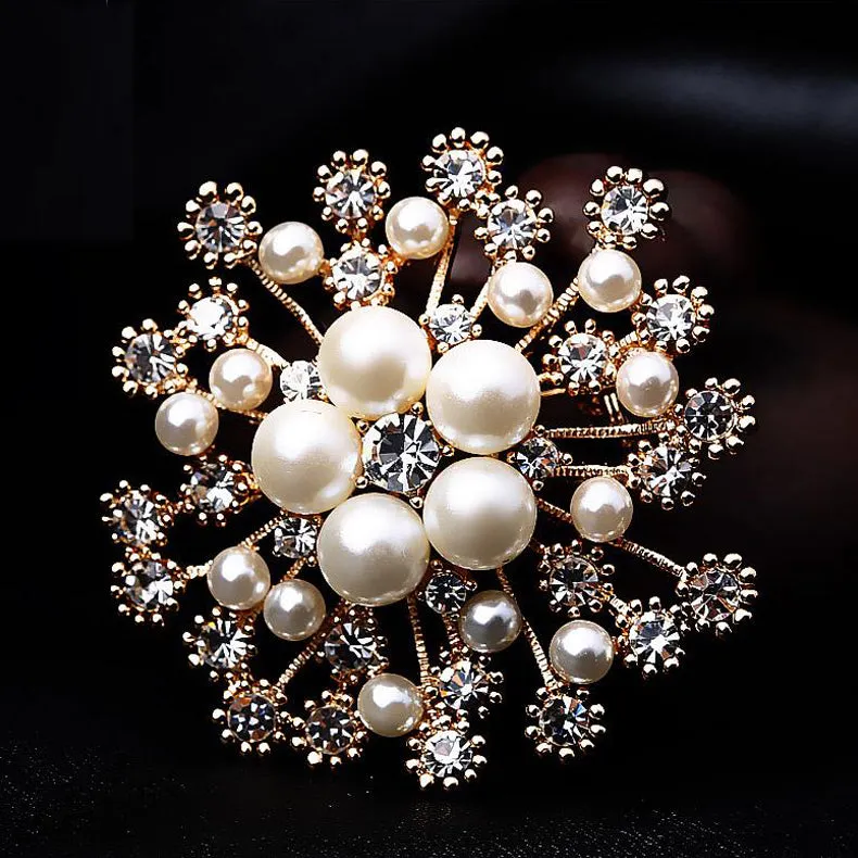 Imitation Pearls Rhinestones Crystal Wedding Brooch Pin Jewelry