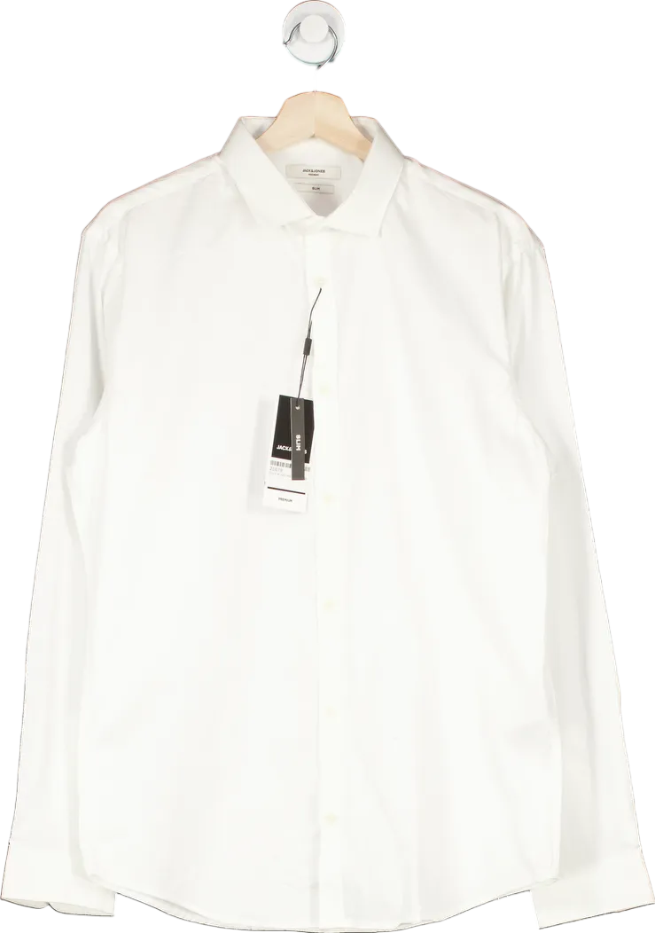 Jack & Jones White Slim Fit Cardiff Shirt L/S UK L