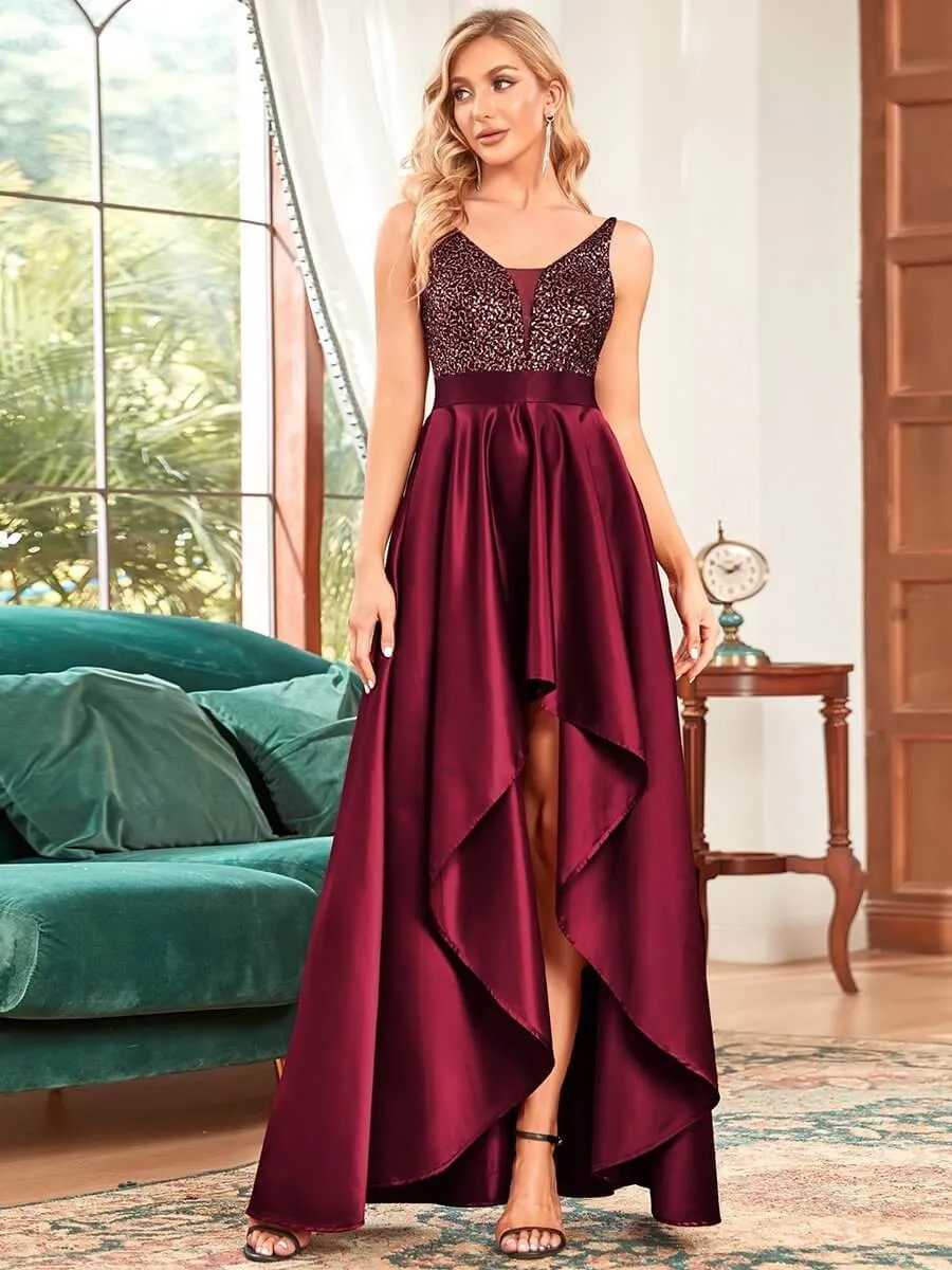 Jill decorated satin high low burgundy ball dress s8 Express NZ wide
