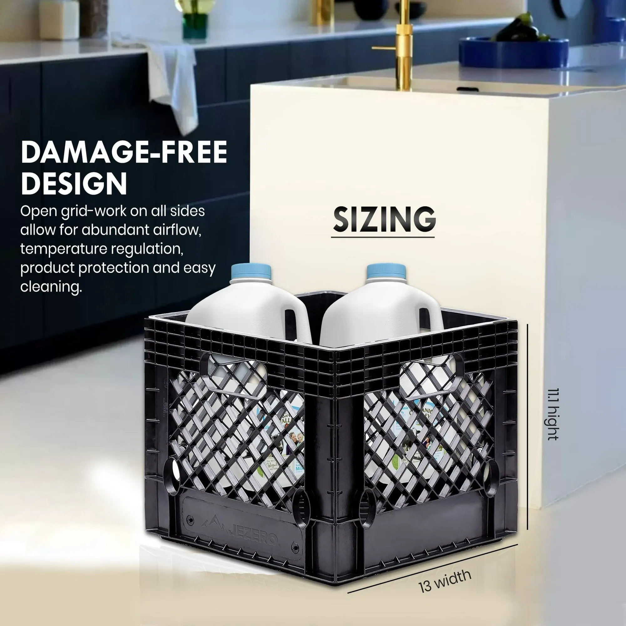 Juggernaut Storage 16QT Heavy-Duty Plastic Square Milk Crate Black - new