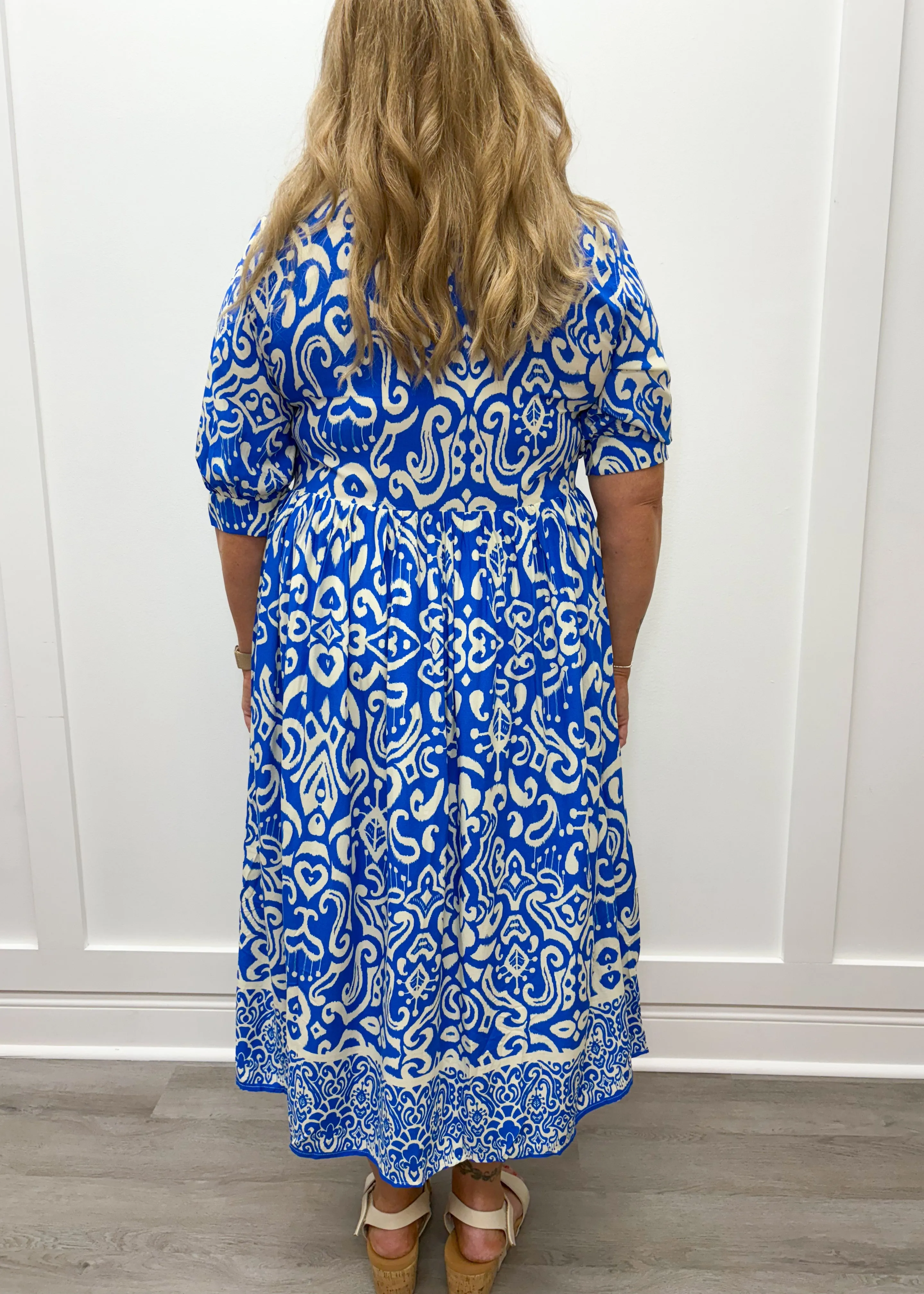 Katie Midi Dress - Blue Damask