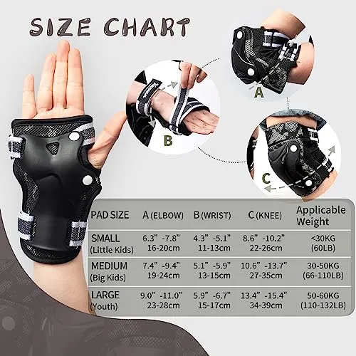Knee Pads for Kids Wrist Guards Knee and Elbow Pads with Gift Box for Girls Boys, 7 in 1 Protective Gear Set in Skateboarding Biking Roller Skating Cycling