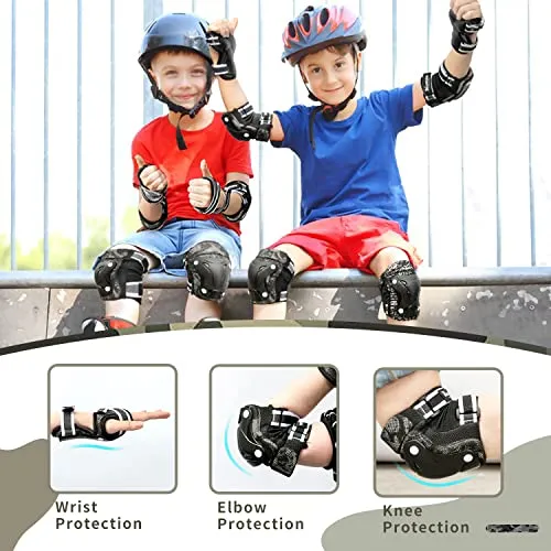 Knee Pads for Kids Wrist Guards Knee and Elbow Pads with Gift Box for Girls Boys, 7 in 1 Protective Gear Set in Skateboarding Biking Roller Skating Cycling