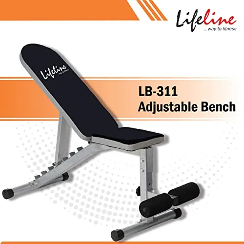 Life Line Fitness LB-311 Adjustable Bench with 8 Levels, Flat, Incline & Decline with Leg Support for Full Body Strength Workout for Men at Home,