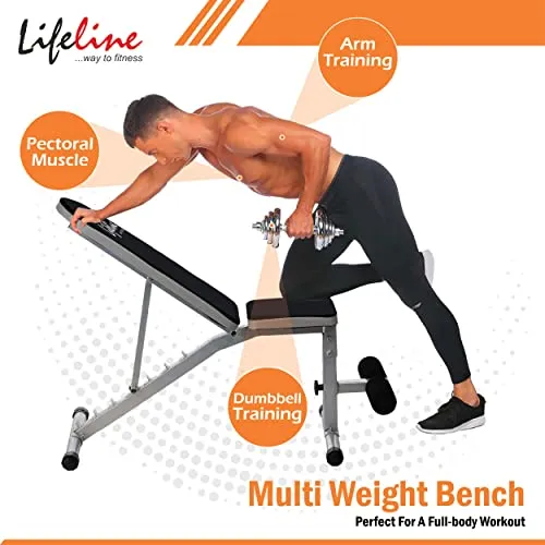 Life Line Fitness LB-311 Adjustable Bench with 8 Levels, Flat, Incline & Decline with Leg Support for Full Body Strength Workout for Men at Home,