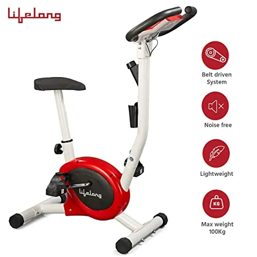 Lifelong LLF108 FitPro Stationary Exercise Belt Bike for Weight Loss at Home with Display and Resistance Control, White (Free Home Installation)
