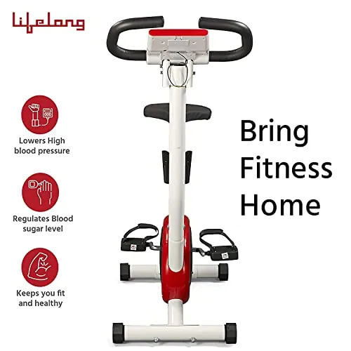 Lifelong LLF108 FitPro Stationary Exercise Belt Bike for Weight Loss at Home with Display and Resistance Control, White (Free Home Installation)