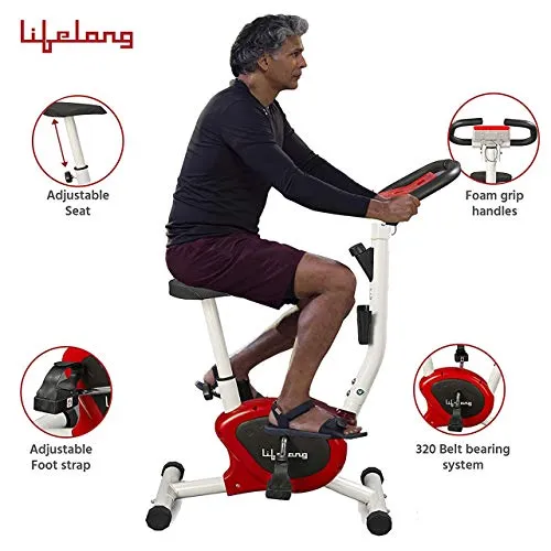 Lifelong LLF108 FitPro Stationary Exercise Belt Bike for Weight Loss at Home with Display and Resistance Control, White (Free Home Installation)