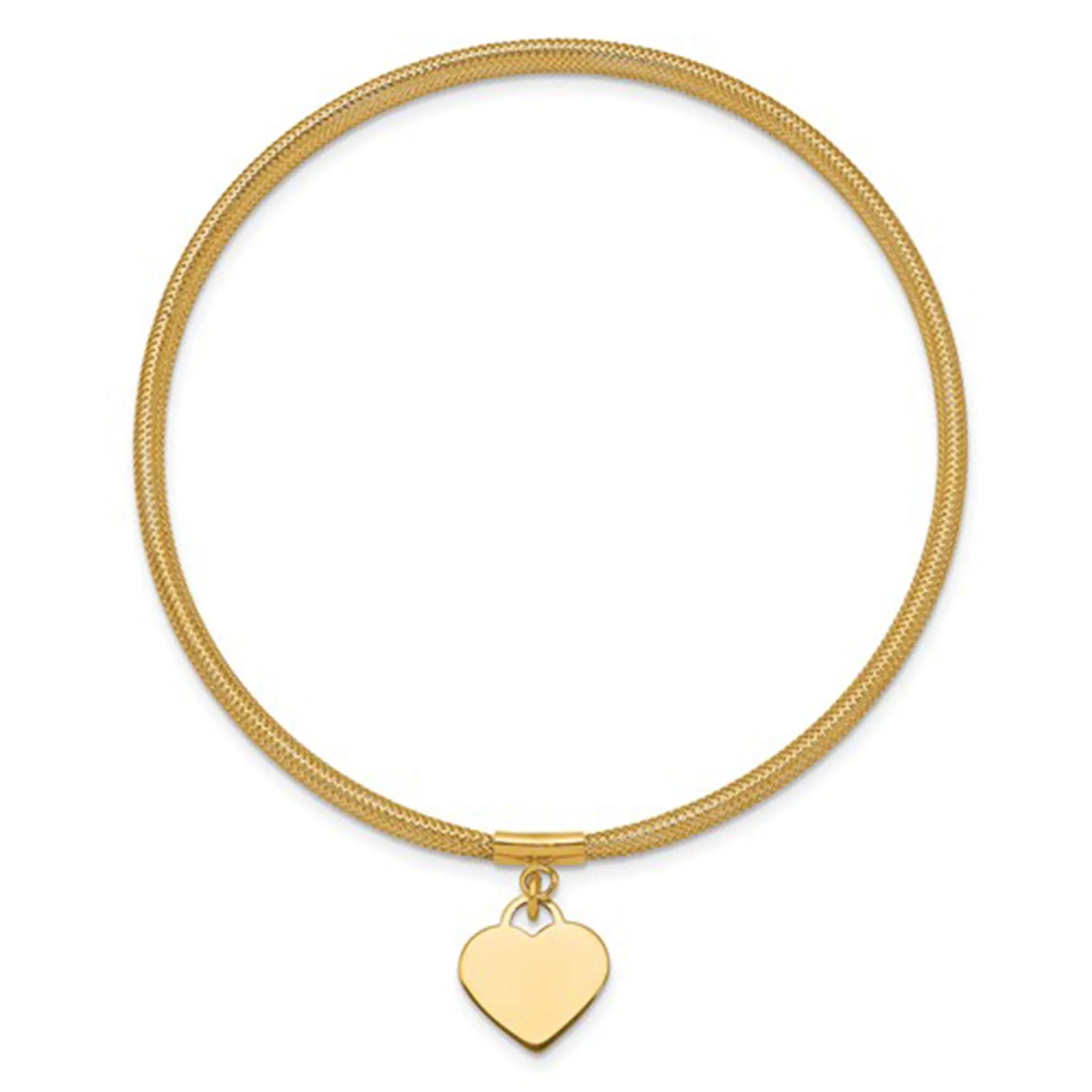 Lightweight Heart Charm Stretchable Bangle Bracelet (14K)