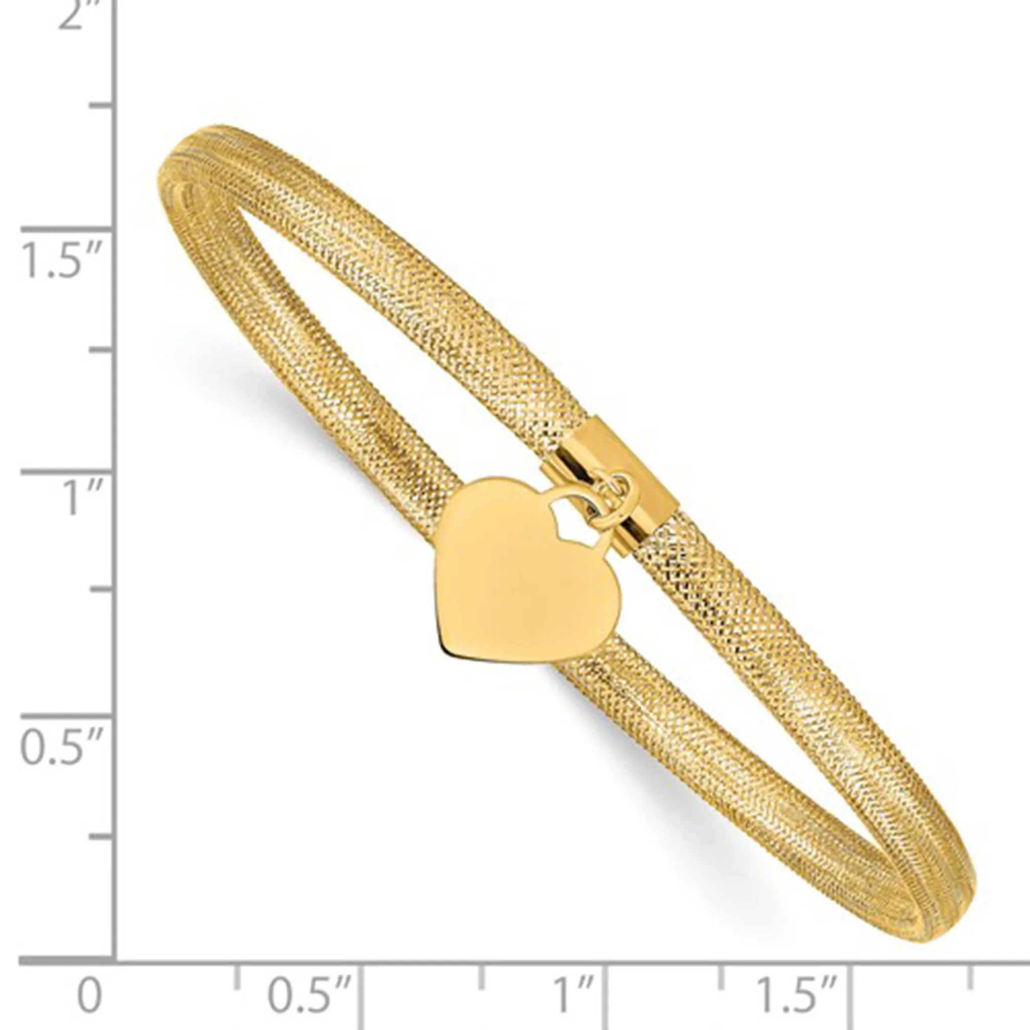 Lightweight Heart Charm Stretchable Bangle Bracelet (14K)