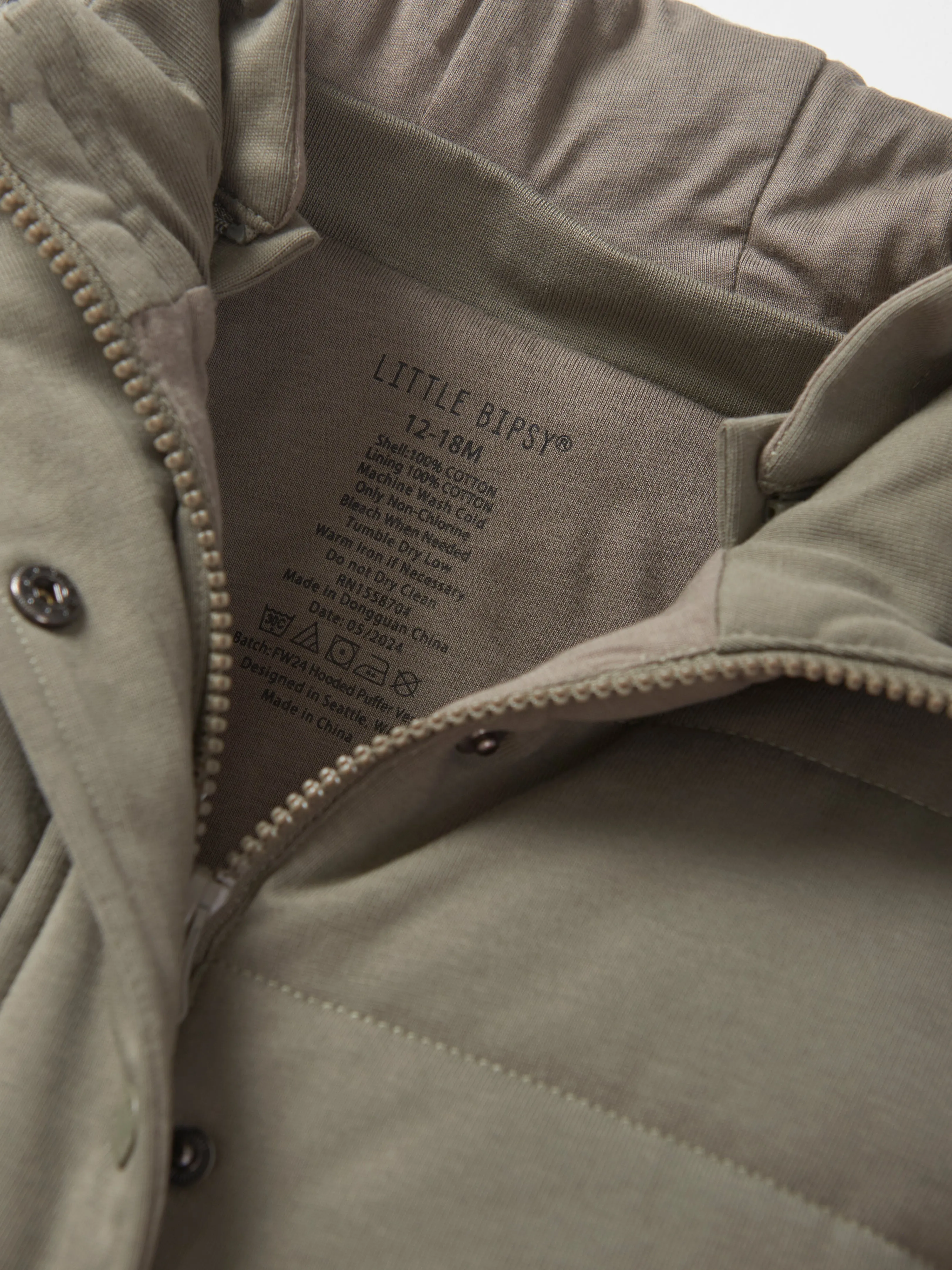 Little Bipsy Hooded Puffer Vest - Army Green