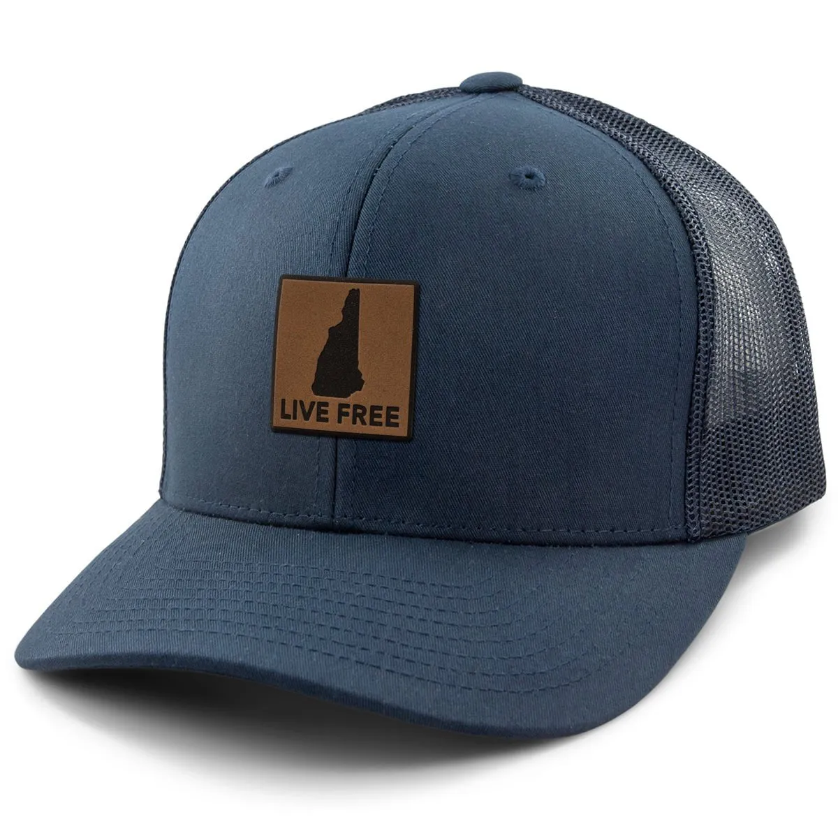 Live Free New Hampshire Leather Patch Classic Snapback Trucker