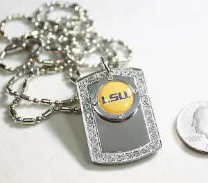 LSU LOUISIANA STATE BLING  NECKLACE PENDANT CZ STAINLESS DOG TAG