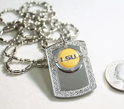 LSU LOUISIANA STATE BLING  NECKLACE PENDANT CZ STAINLESS DOG TAG
