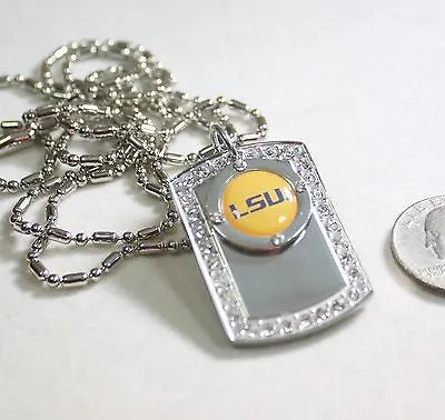 LSU LOUISIANA STATE BLING  NECKLACE PENDANT CZ STAINLESS DOG TAG