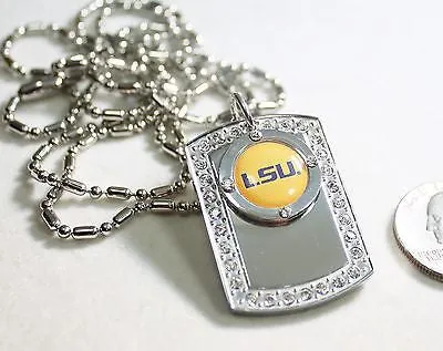 LSU LOUISIANA STATE BLING  NECKLACE PENDANT CZ STAINLESS DOG TAG