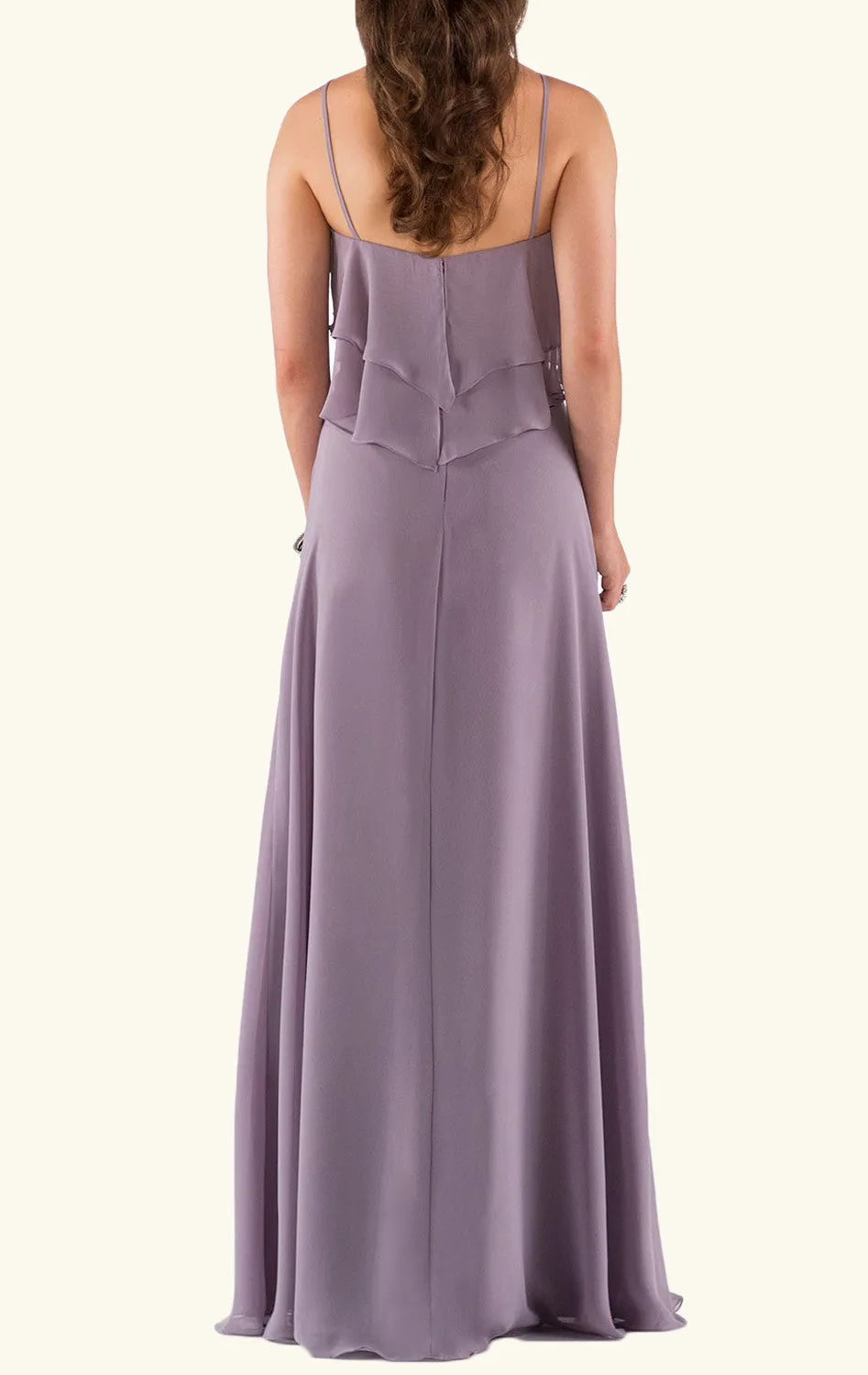 MACloth Straps V Neck Tiered Elegant Long Bridesmaid Dress Simple Chiffon Formal Gown