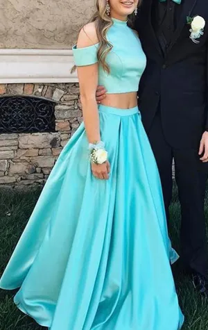 MACloth Two Piece 2017 Pink New Prom Dress Elegant Sky Blue Formal Gown 11035