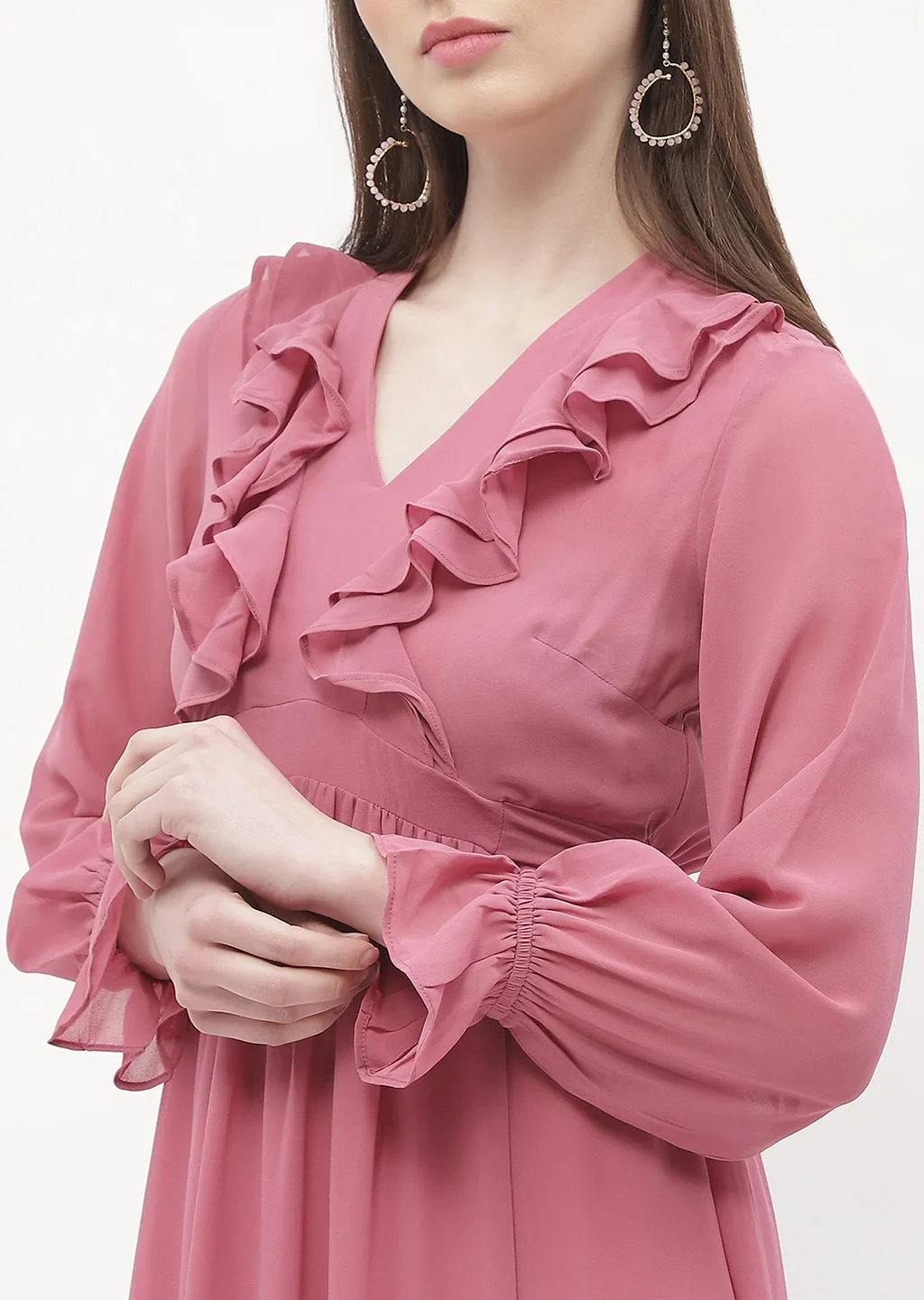 Madame Poet Sleeve Pink Slit Maxi Dress