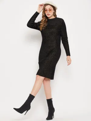 Madame Shimmery Feather Knit Black Bodycon Sweater Dress