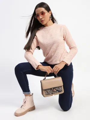 Madame Textured Button Detailed Full Sleeve Peach Top
