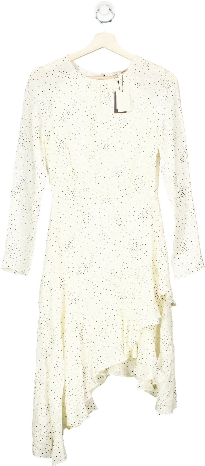 Maje Retro Flowing Dot Print Asymmetrical Hem Dress In Natural EU 36 UK 8