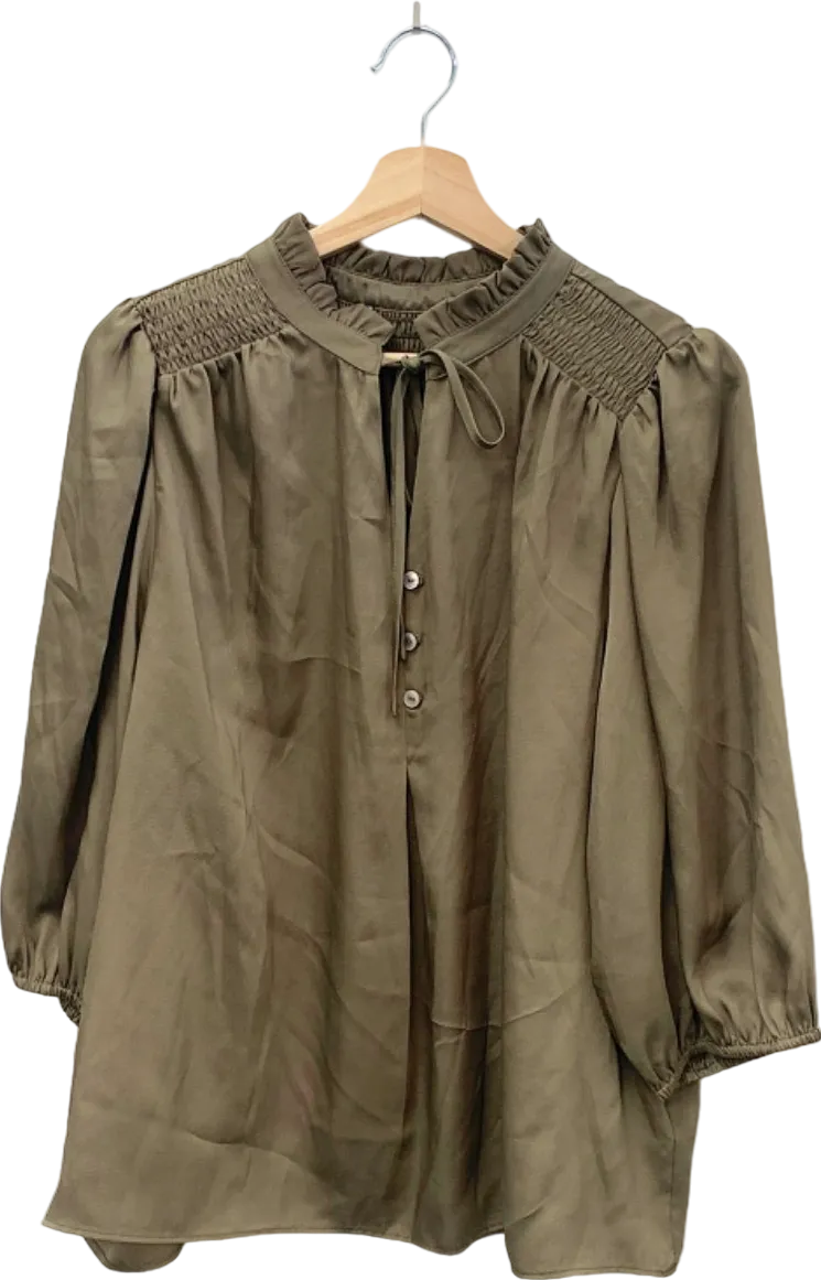 M&S Collection Taupe Satin smocked detail Blouse Size 18