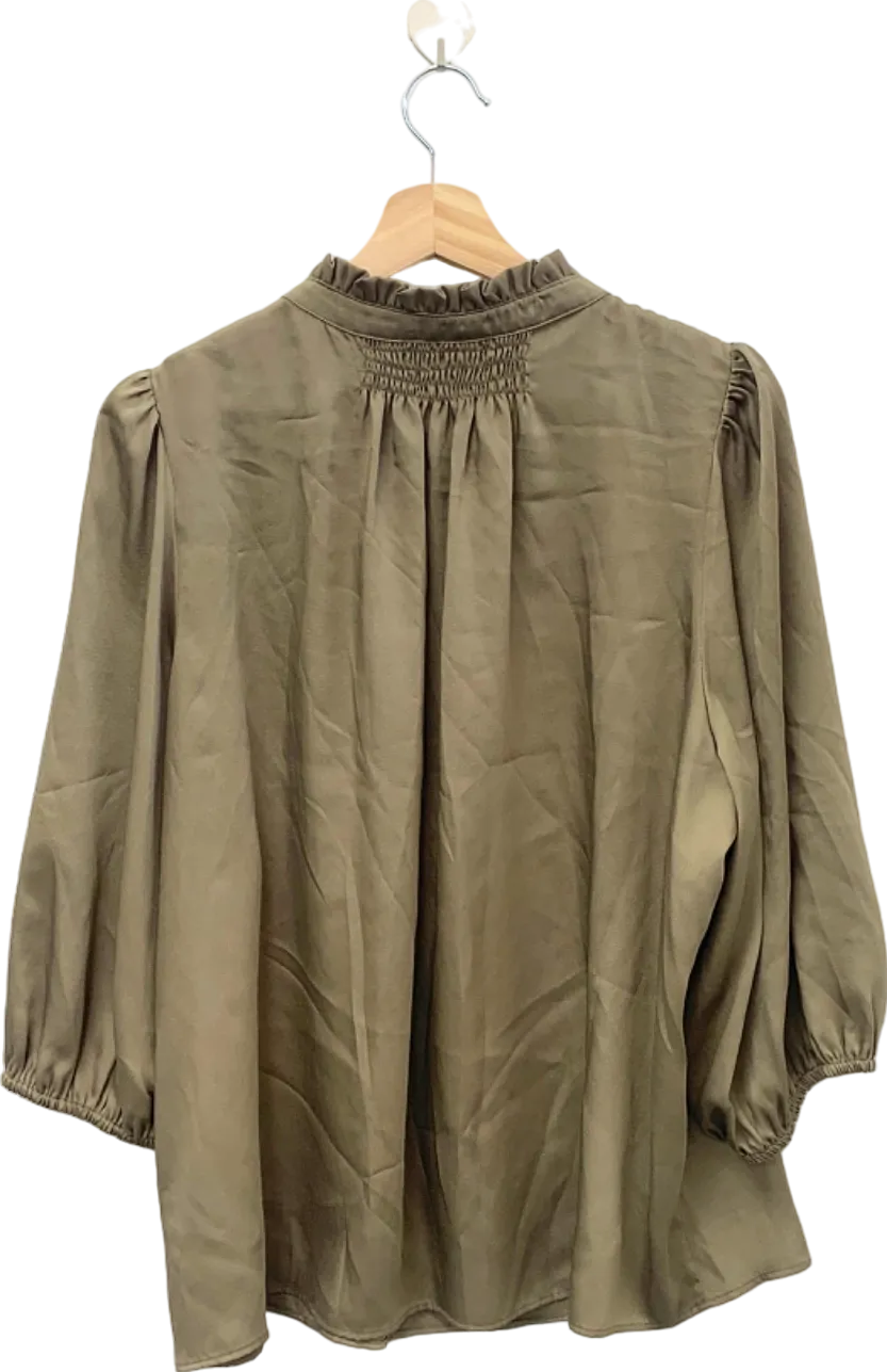 M&S Collection Taupe Satin smocked detail Blouse Size 18