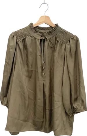 M&S Collection Taupe Satin smocked detail Blouse Size 18