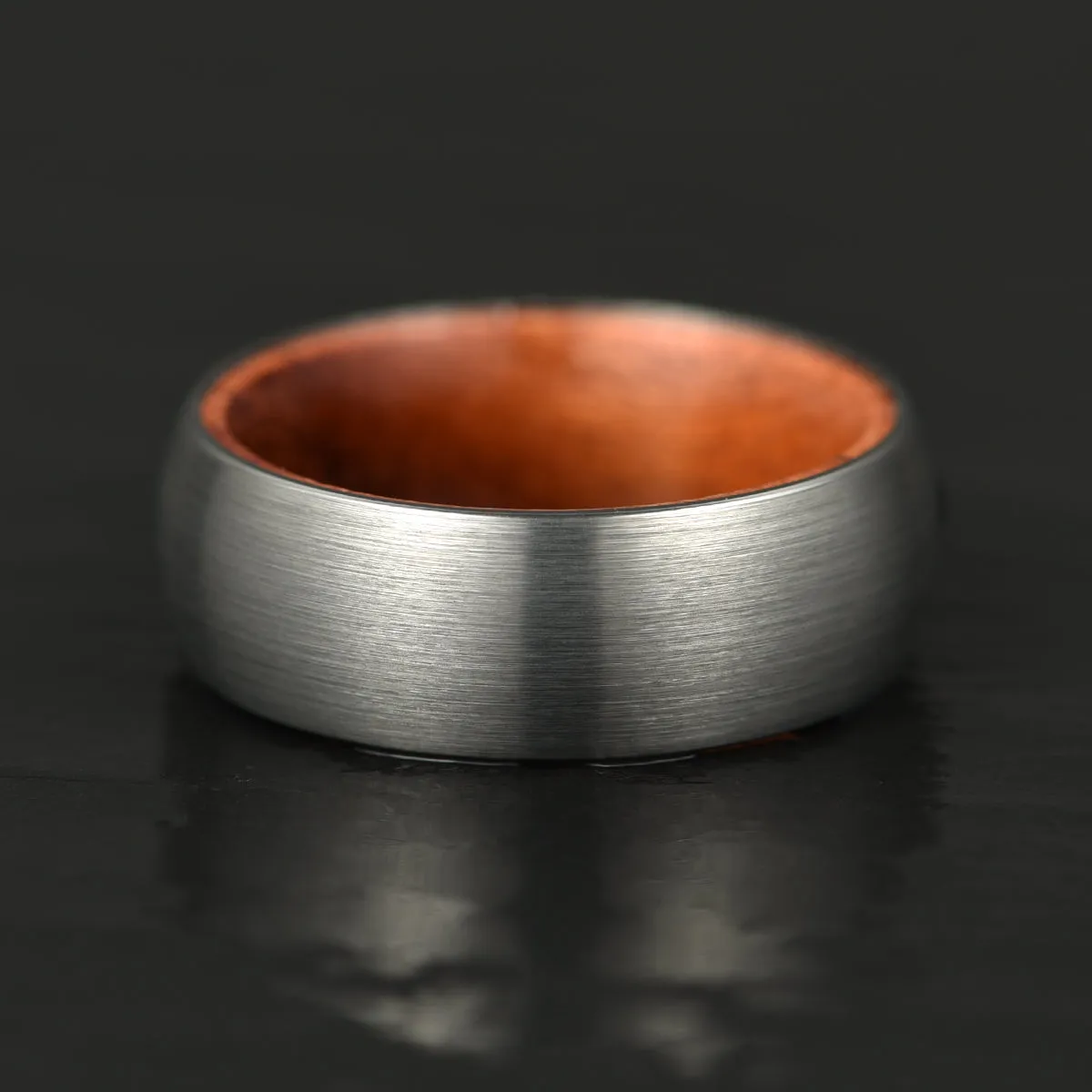 Matte Grey Rounded Titanium Rose Wood Men's Wedding Band 8MM