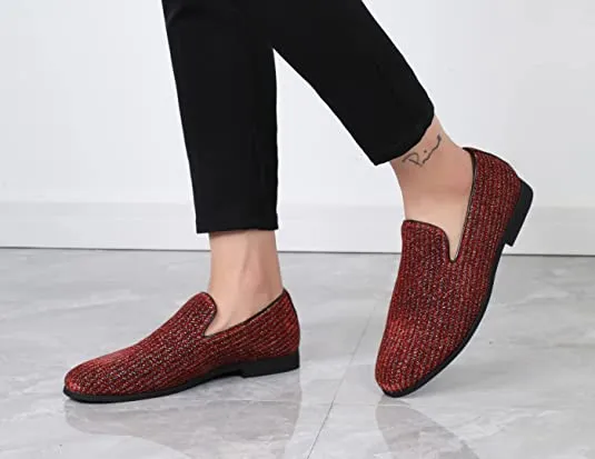 Men's Sequined Smoking Loafers Black Blue Red