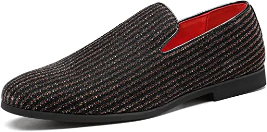 Men's Sequined Smoking Loafers Black Blue Red