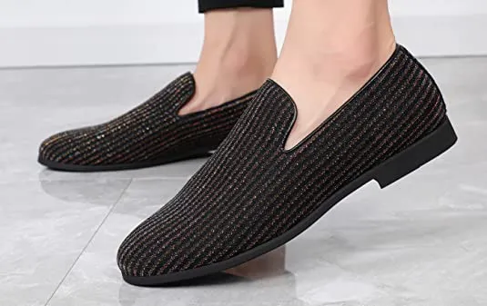 Men's Sequined Smoking Loafers Black Blue Red